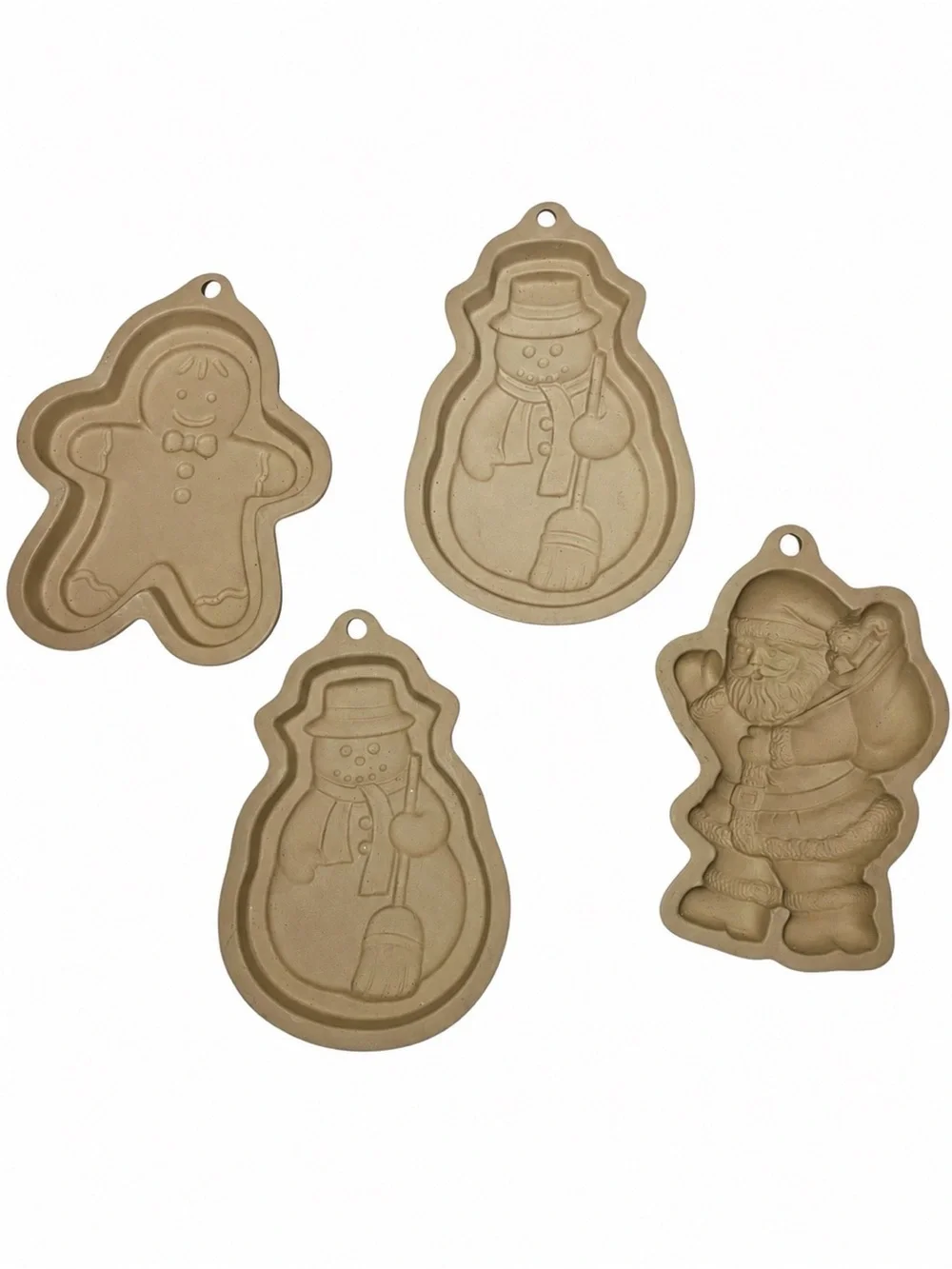 Vintage Brown Bag Stoneware Cookie Mold Set Christmas Size Assorted